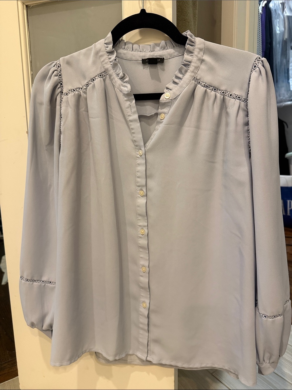 Ann Taylor periwinkle mixed media blouse